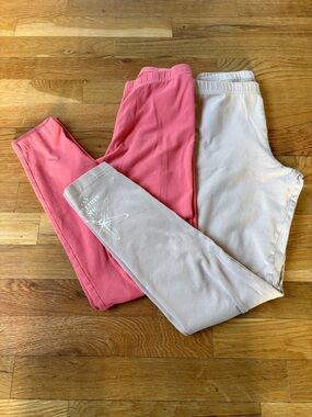 American Apparel Leggings Duo~Plain in Coral and AK Starfish in Beige